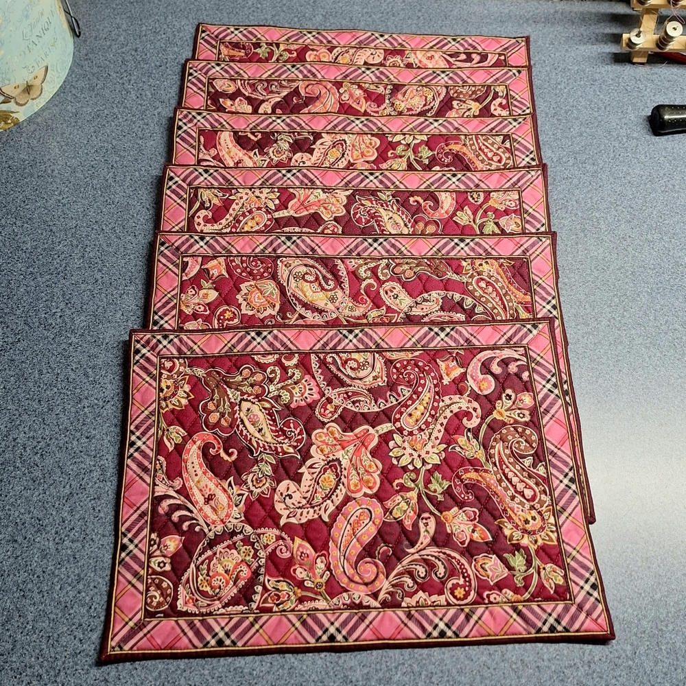 Vera Bradley Reversible Paisley Quilted Placemats Set of 6, Retired Pattern